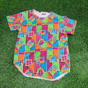 Vintage 90s MOD Colorful Rainbow Shirt Women Large 20x27 USA